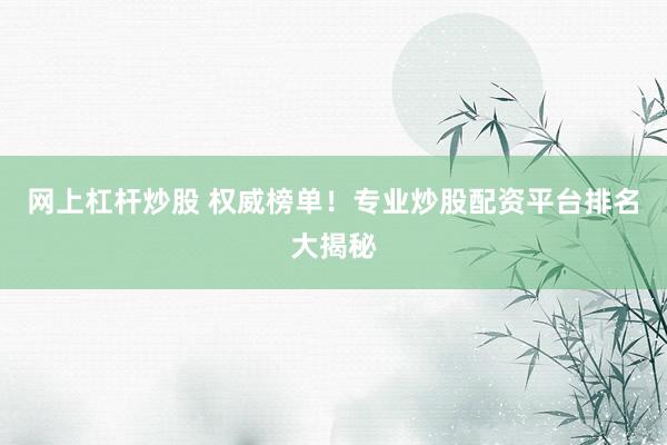 网上杠杆炒股 权威榜单！专业炒股配资平台排名大揭秘