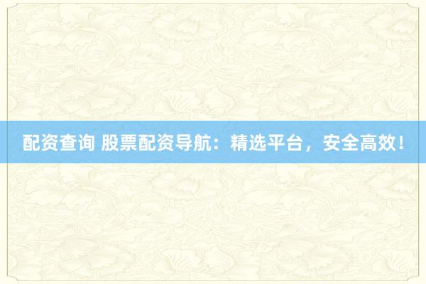 配资查询 股票配资导航：精选平台，安全高效！
