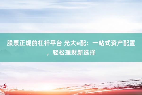 股票正规的杠杆平台 光大e配：一站式资产配置，轻松理财新选择