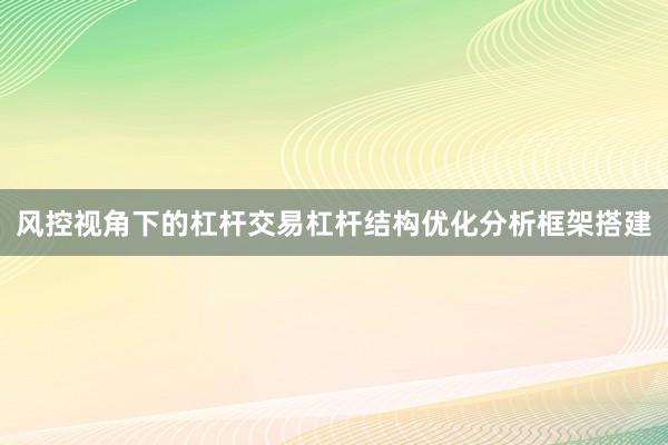 风控视角下的杠杆交易杠杆结构优化分析框架搭建