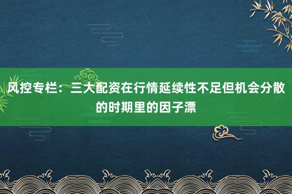 风控专栏：三大配资在行情延续性不足但机会分散的时期里的因子漂