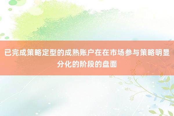 已完成策略定型的成熟账户在在市场参与策略明显分化的阶段的盘面